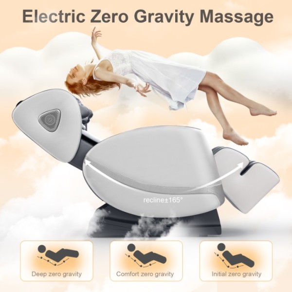2025 Massage Chair Full Body, Zero Gravity Massage Chair with 10 Fix Rollers, Heating, Foot Massage, Auto Modes, Bluetooth Speaker, Touch Screen Controller (Light Grey)