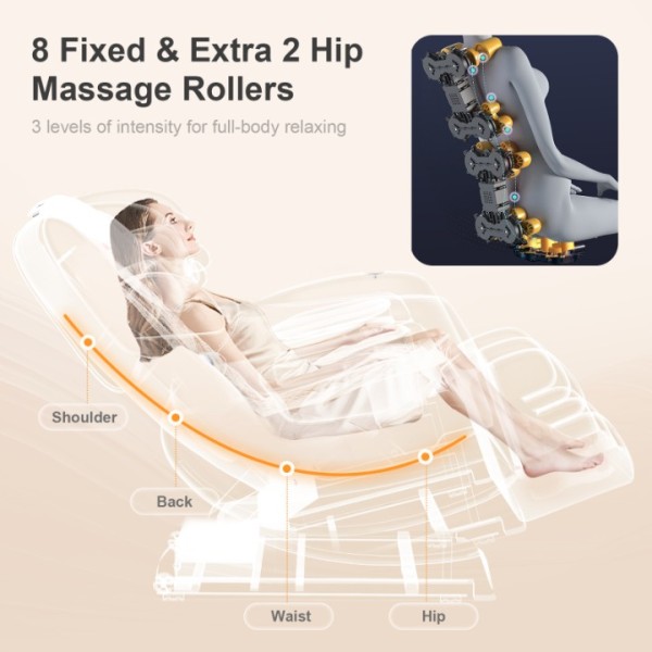 2025 Massage Chair Full Body, Zero Gravity Massage Chair with 10 Fix Rollers, Heating, Foot Massage, Auto Modes, Bluetooth Speaker, Touch Screen Controller (Black&Brown)